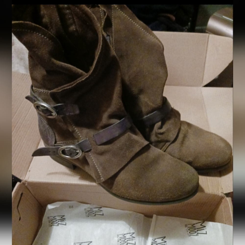 Olive Suede Buckle Ankle Boots Miz Mooz